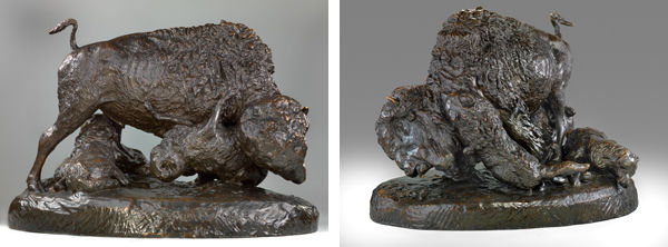 Edward Kemeys. Two views of Buffalo and Wolves, 1876