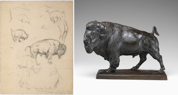 Alexander Phimister Proctor. Left: Buffalo, 1912. Right: 'For Q Street Bridge Washington D.C.,' ca. 1911.