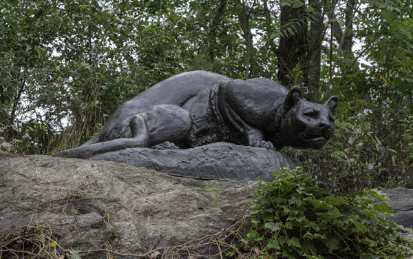 Edward Kemeys (American, 1843-1907). Still Hunt, 1881-83 (installed 1883). Bronze. Central Park, New York. Photograph by Bruce Schwarz