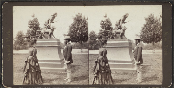 John Quincy Adams Ward. The Indian Hunter, 1866 (dedicated 1869). Central Park, New York. Stereograph, ca. 1875