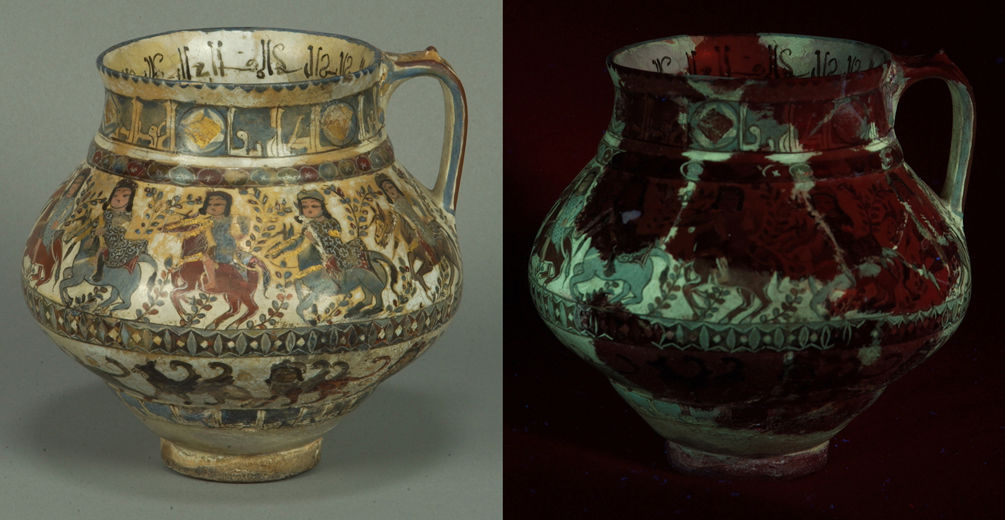 Third side view of Ewer (17.120.44) in natural and UV light
