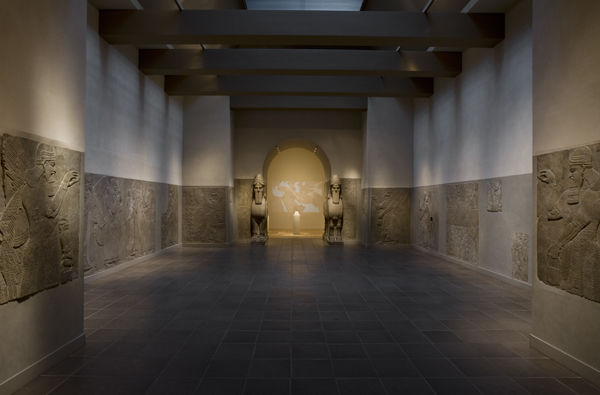 The reconstruction of an audience hall at the Palace of Ashurnasirpal II at Nimrud, Mesopotamia, in Gallery 401.