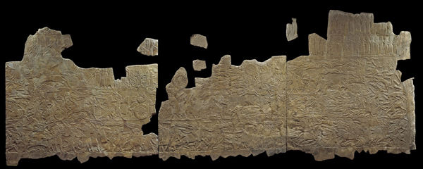 Limestone reliefs depicting the battle of Til-Tuba. Neo-Assyrian, ca. 660–650 B.C. Nineveh, Southwest Palace, Room XXXIII. The Trustees of the British Museum, London (BM ME 124801 a–c) 