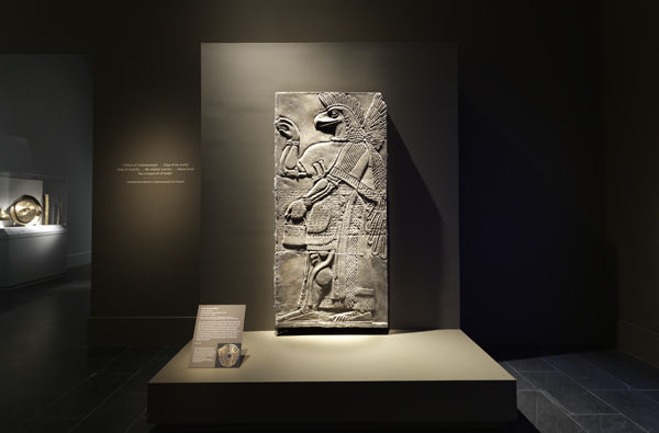 Gallery view showing Relief with winged figure, Nimrud, Northwest Palace of Ashurnasirpal II, Williams College Museum of Art, Williamstown, Massachusetts