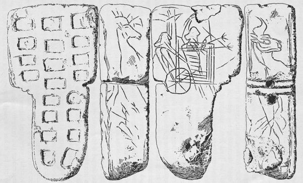 Chariot scene on the reverse of a game of twenty squares. Tell Halaf, Syria, early first millenium B.C.