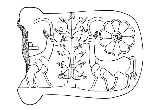 Game of 58 holes, reverse. Said to be from Luristan, early 1st millenium B.C. Musée du Louvre. Drawing by Caroline Florimont