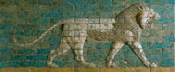 Panel with striding lion, Mesopotamia, Babylon, 604-562 B.C.