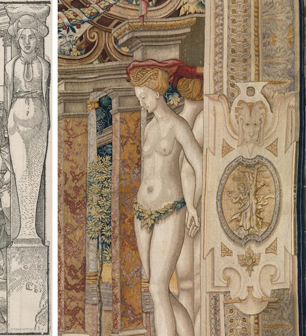 Left: Detail of herm from Sultan Süleyman the Magnificent. Right: Detail of herm from Vertumnus Appears to Pomona in the Guise of a Vintner tapestry
