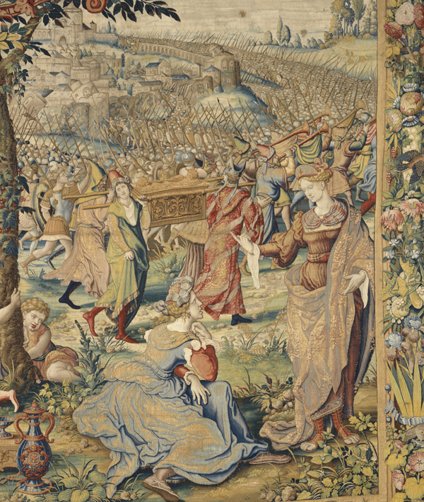 Detail, The Fall of Jericho and Sparing of Rahab tapestry in a set of the Story of Joshua. Designed by Pieter Coecke van Aelst, before 1538