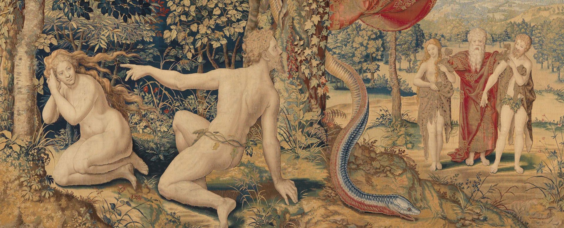 Detail of Eve, from Pieter Coecke van Aeslt's "God Accuses Adam and Eve after the Fall tapestry in a set of The Story of Creation"