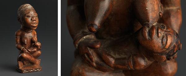 Two views of a nursing figure by the Master of Boma Vonde
