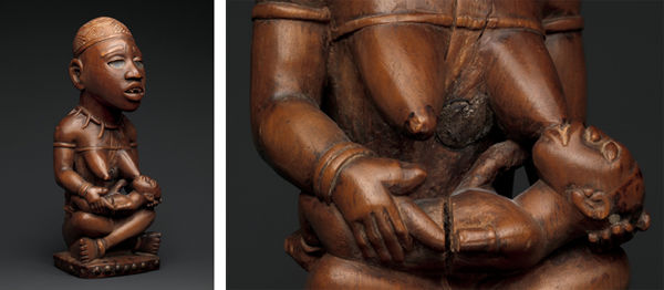 Two views of a nursing figure by the Master of Boma Vonde