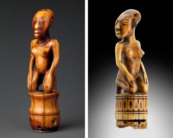 Two kneeling female finials by the Master of Makaya-Vista