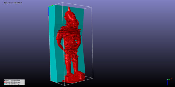 Only preliminary cuts had been made to the mold, here shown in in blue