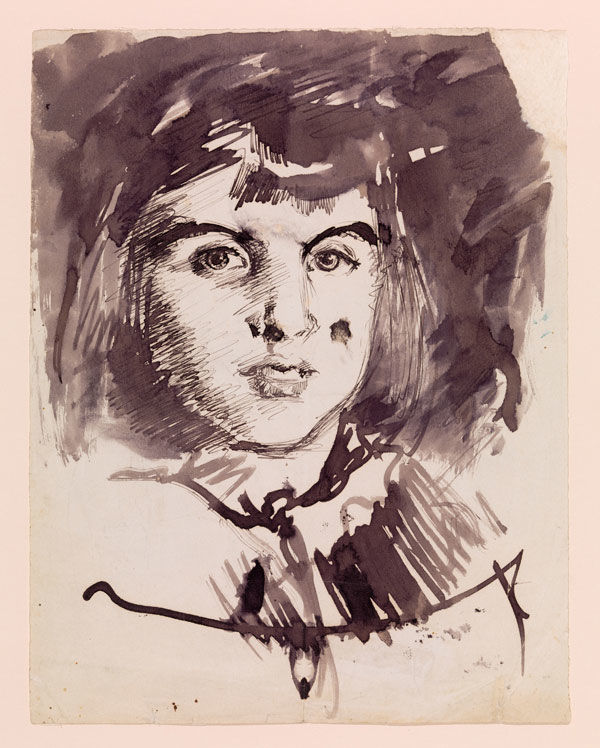 John Singer Sargent (American, 1856–1925). Marie-Louise Pailleron, ca. 1881.  Ink applied with pen and brush on off-white wove paper; 9 1/8 x 7 1/16 in. (23.2 x 17.9 cm); mat: 19 1/4 × 14 1/4 in. (48.9 × 36.2 cm). The Metropolitan Museum of Art, New York, Gift of Mrs. Francis Ormond, 1950 (50.130.115)