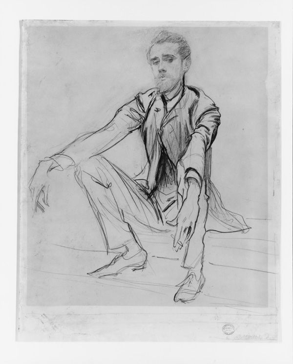 John Singer Sargent (American, 1856–1925). Paul Helleu, early 1880s. Graphite on off-white paper board; 13 3/16 x 10 5/16 in. (33.5 x 26.2 cm); mat: 19 1/4 × 14 1/4 in. (48.9 × 36.2 cm). The Metropolitan Museum of Art, New York, Gift of Mrs. Francis Ormond, 1950 (50.130.121)