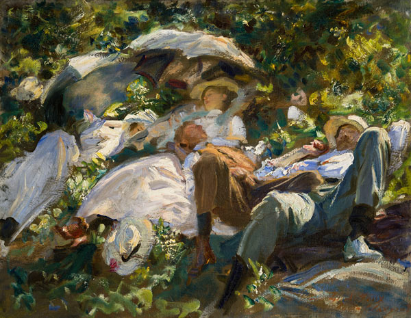 John Singer Sargent (American, 1856–1925). Group with Parasols (Siesta), 1904. Oil on canvas; 22 3/8 × 28 9/16 in. (56.8 × 72.5 cm); framed: 36 7/8 × 42 in. (93.7 × 106.7 cm). Private Collection