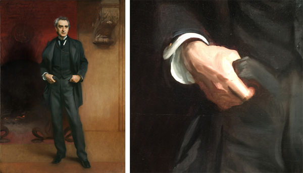 Edwin Booth, full portrait and detail of hand