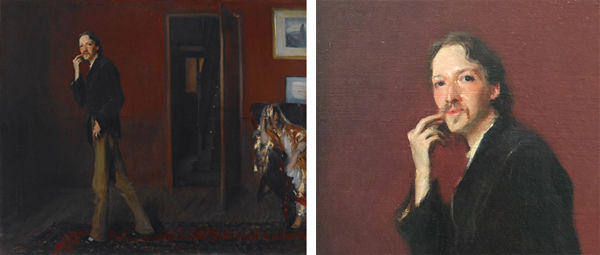Robert Louis Stevenson, full portrait and detail of hand