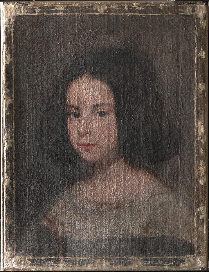 A Velázquez portrait of a young girl during the process of raking light