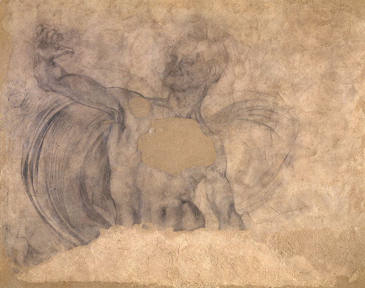 'Mural Fragment with Triton or Satyr' by Michelangelo, depicting a human torso with wings