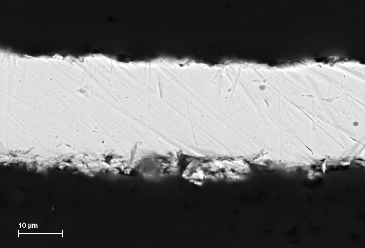 Section of copper strip seen under scanning electron microscope