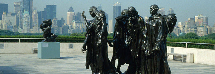 Auguste Rodin's The Burghers of Calais installed on The Met roof