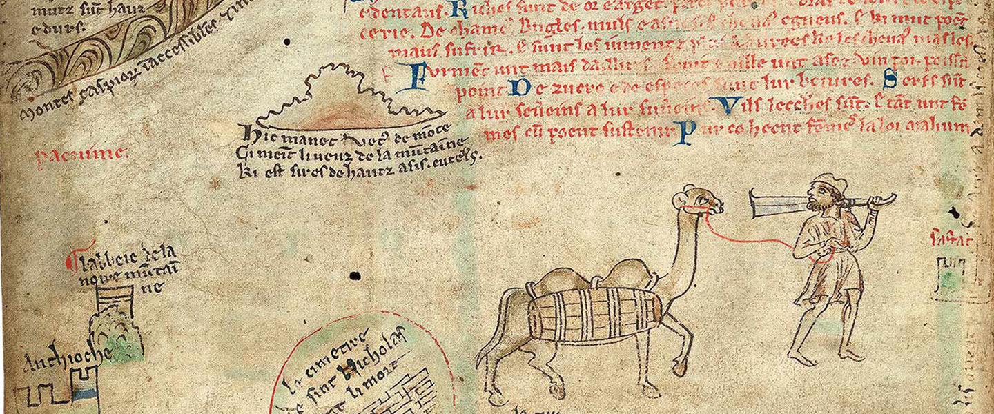 Detail of medieval map of Armenia showing man with camel.