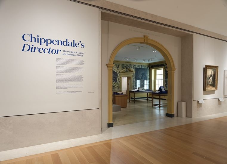 Installation view of the entrance to the exhibition "Chippendale's 'Director': The Designs and Legacy of a Furniture Maker"