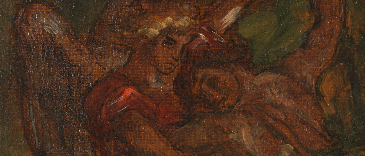 Detail view of a drawing by Eugène Delacroix depicting Jacob Wrestling with an Angel