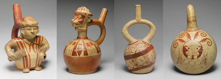Image of four decorative drinking vessels made by Olmec artists in the ancient Americas