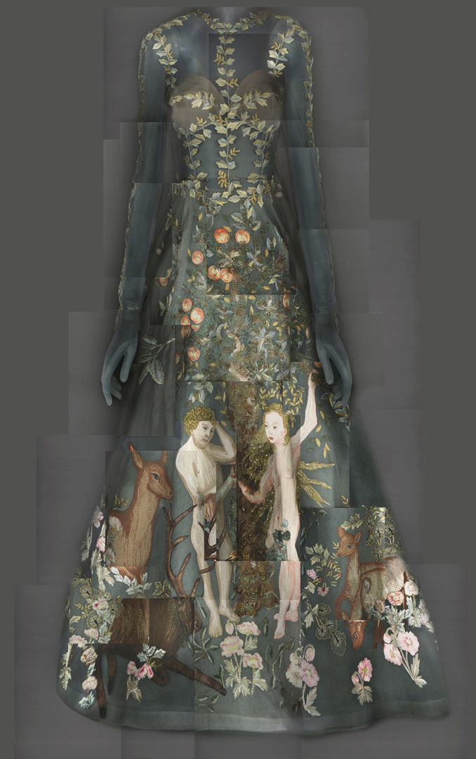 Valentino evening dress featuring a design inspired by Adam and Eve in the Garden of Eden
