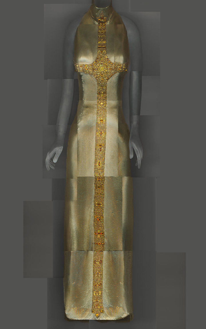 Evening dress by Gianni Versace featuring a Byzantine cross design