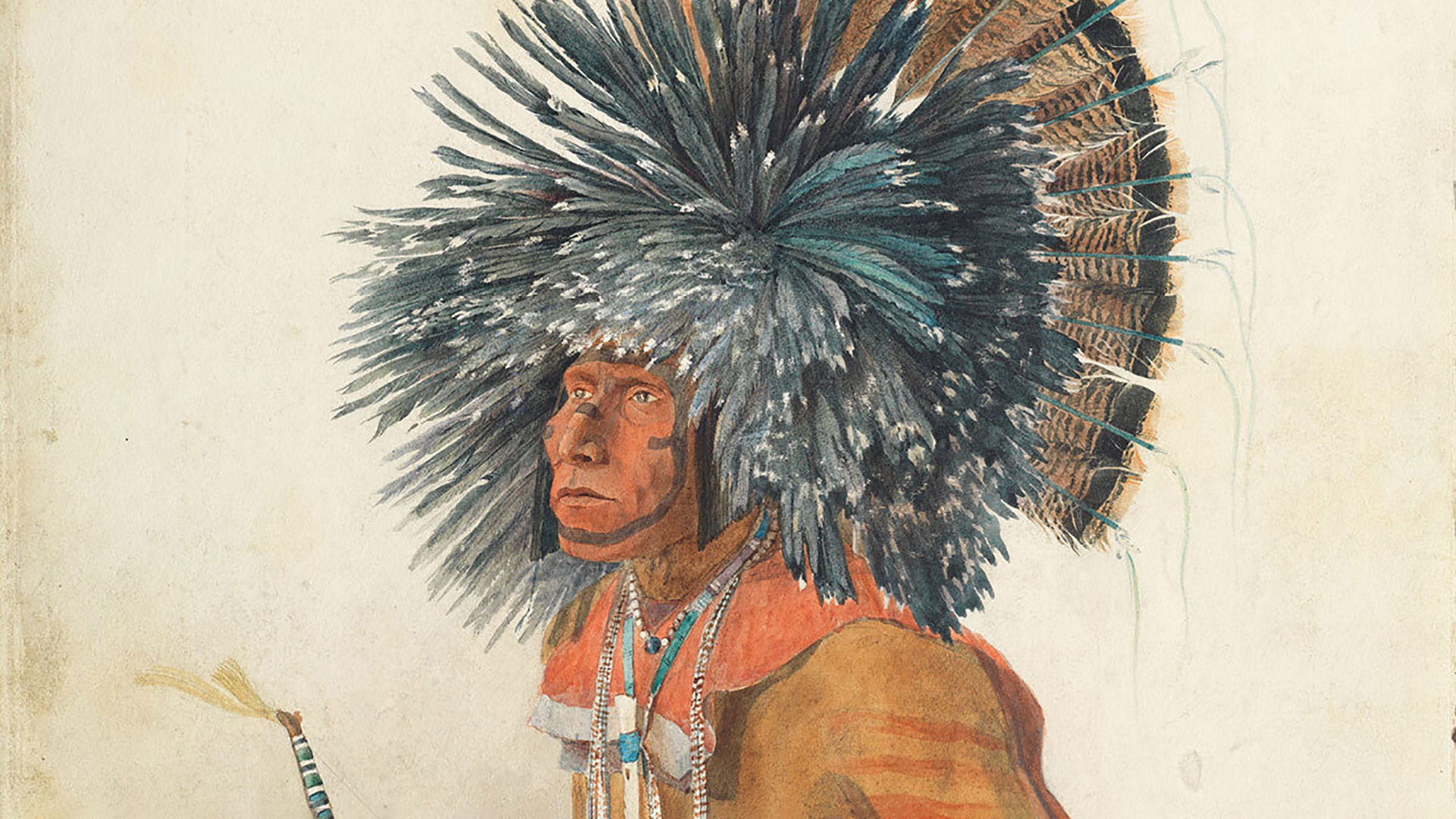 A portrait of a Native American man by Karl Bodmer