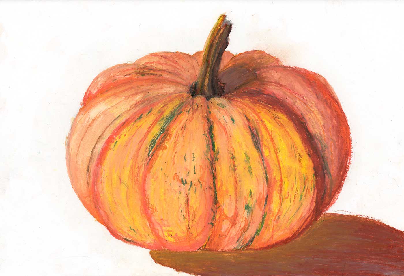 painting of backlit pumpkin.