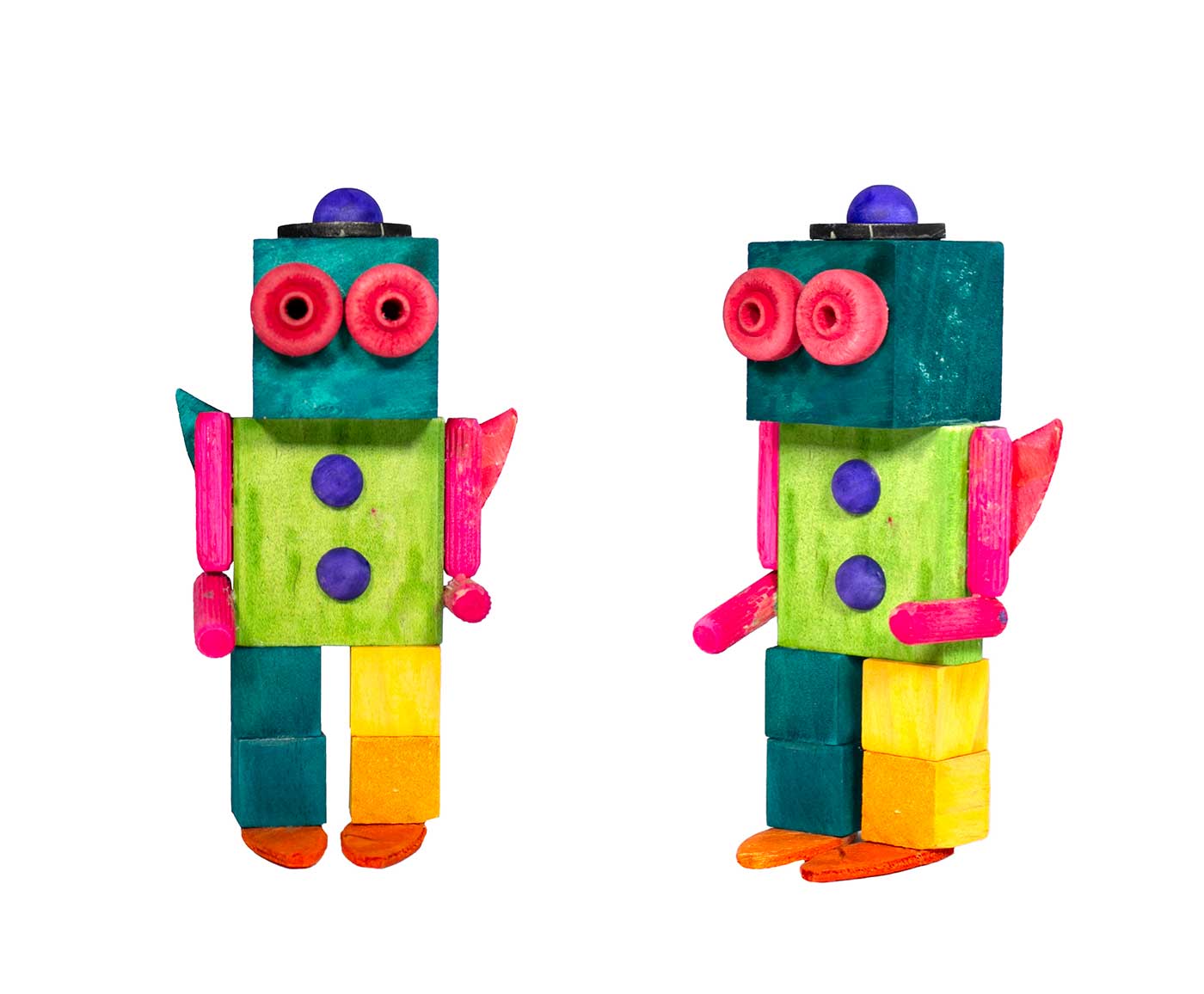 sculpture of colorful robot.