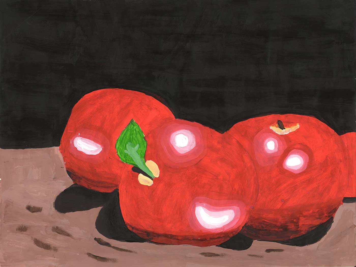 acrylic painting of three apples.