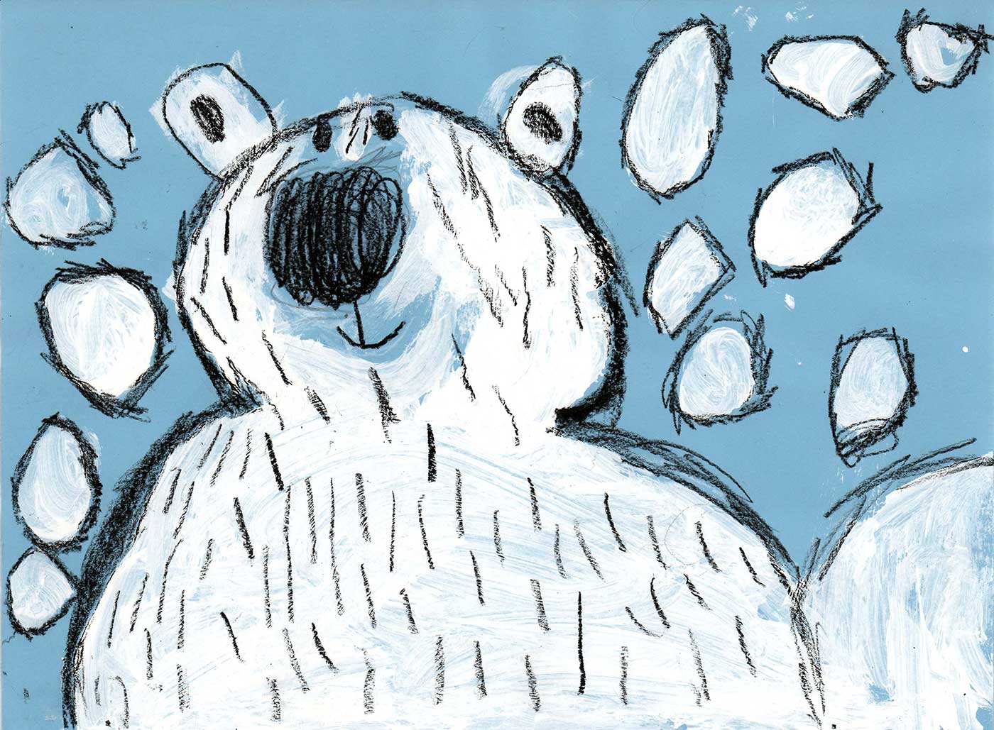 drawing of a smiling polar bear.