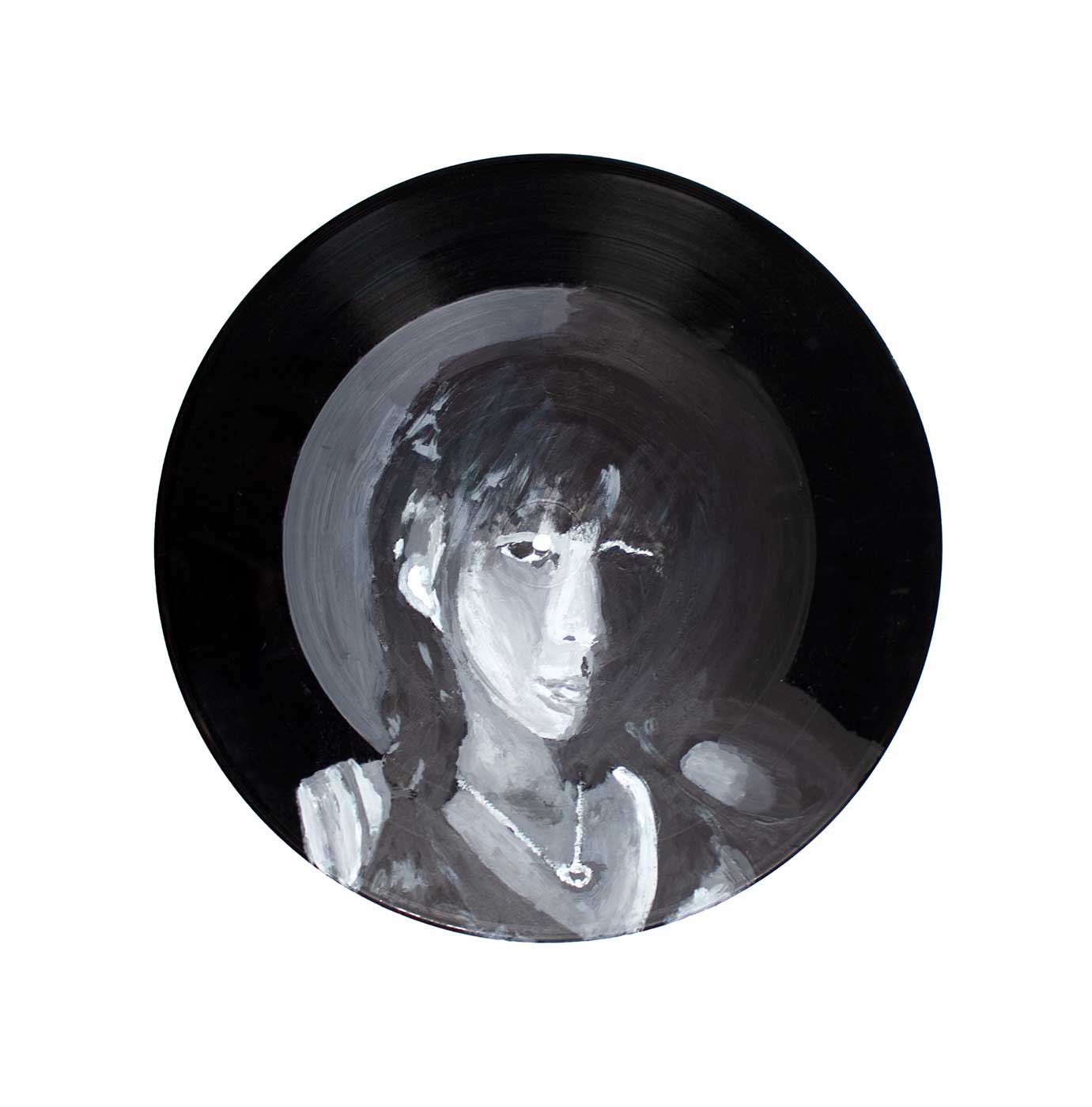 painting of a girl on a vinyl record.