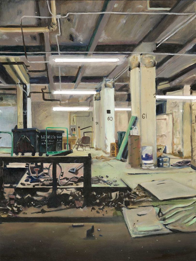 painting of an abandoned warehouse.
