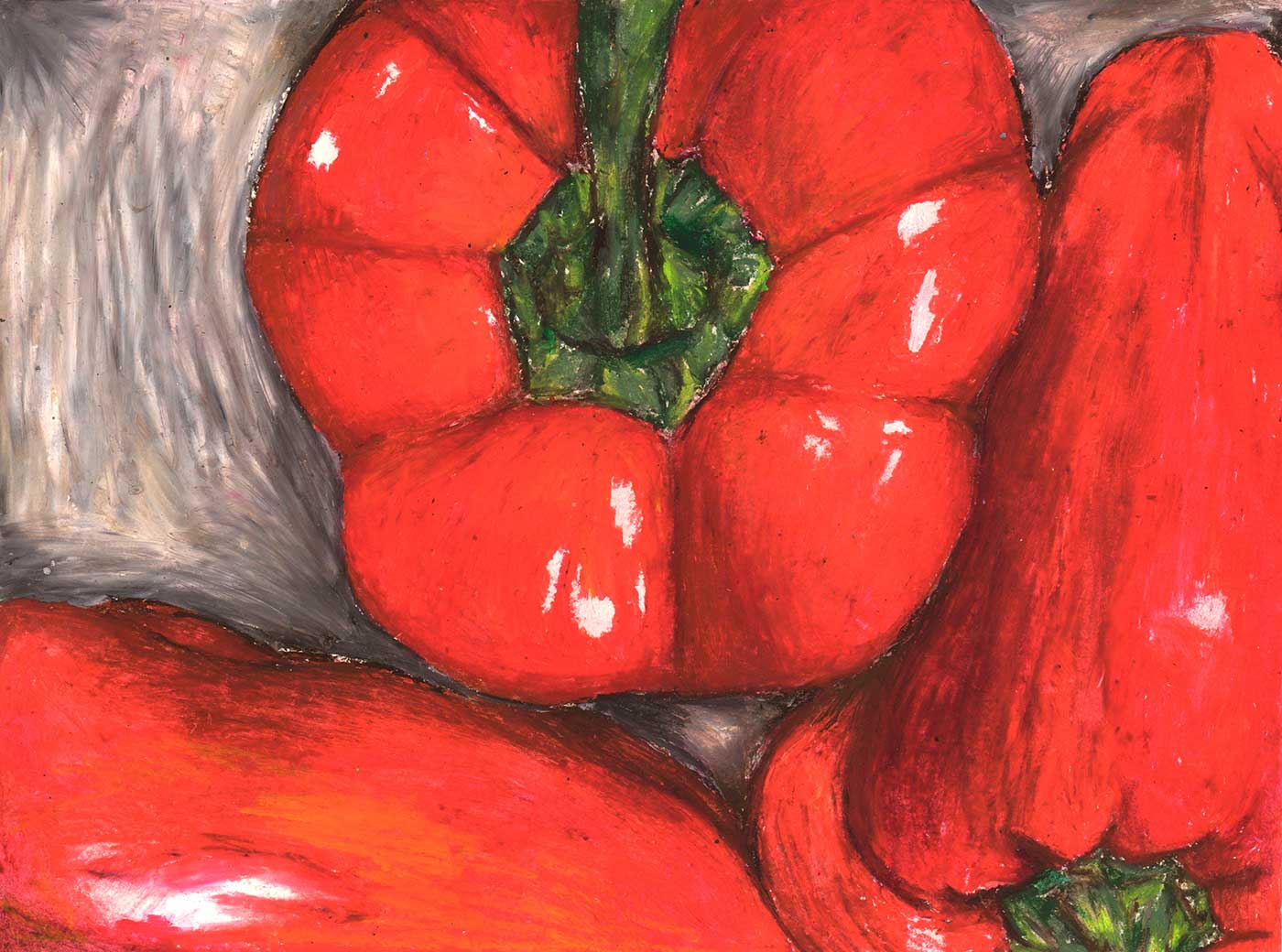 drawing of red bell peppers seen from above.