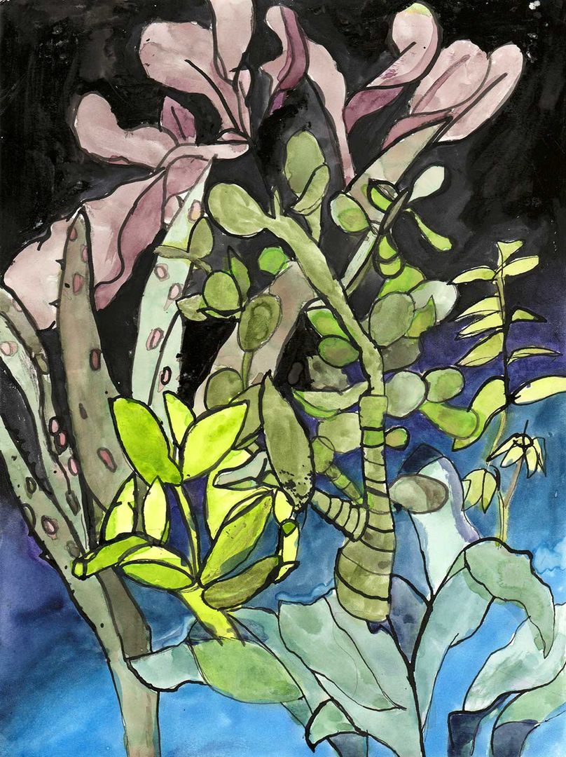 drawing of colorful vegetation.