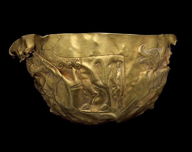 Fragment of a bowl depicting bearded bulls