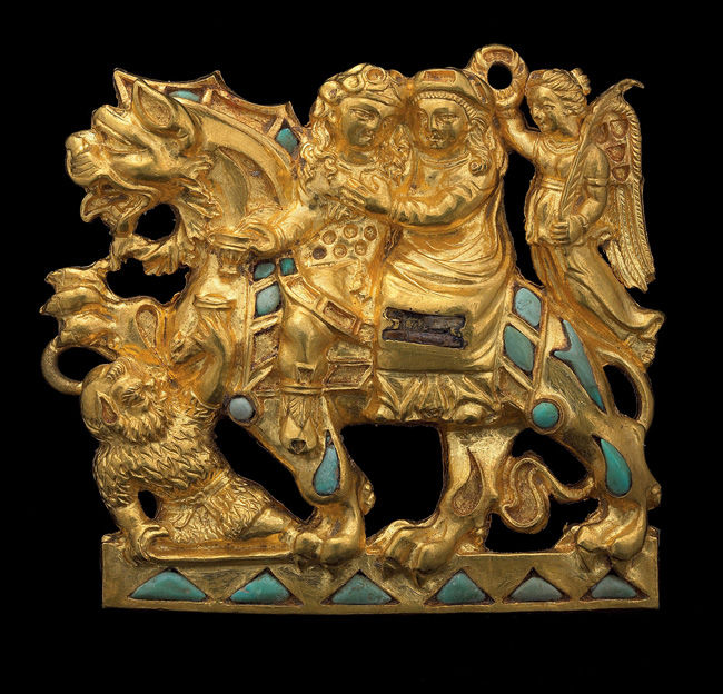 One of a pair of clasps with Dionysos and Ariadne