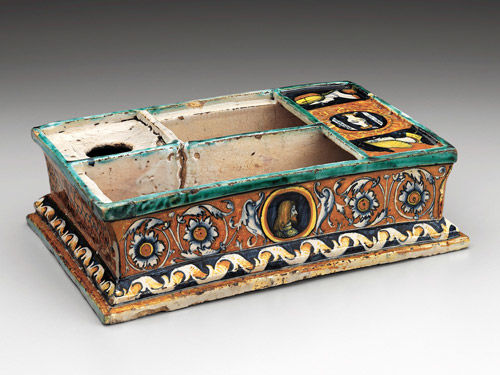 Inkstand with Busts of a Couple and Fede Motif and Inscription