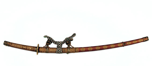 Cord-Bound <i>Ito Maki No Tachi</i> Mounting with Gold <i>Nashiji</i> Lacquer and Hollyhock <i>Mon</i> (Insignia) in Gold <i>Maki-E</i>