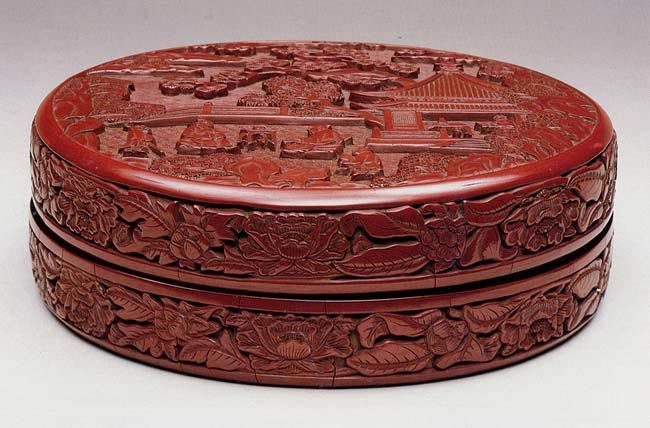 Box with figures in a landscape