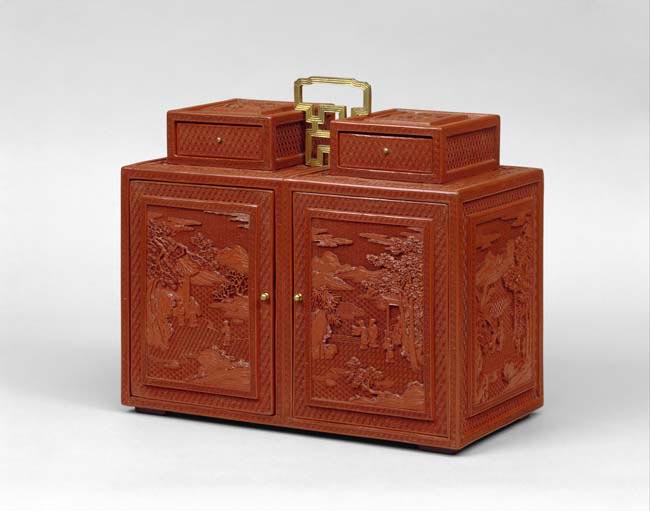 Cabinet with figures in a landscape