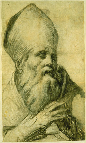 Bishop Saint in Prayer Seen in Bust-length