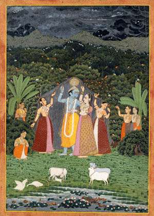 Krishna and the Gopis Take Shelter from the Rain        